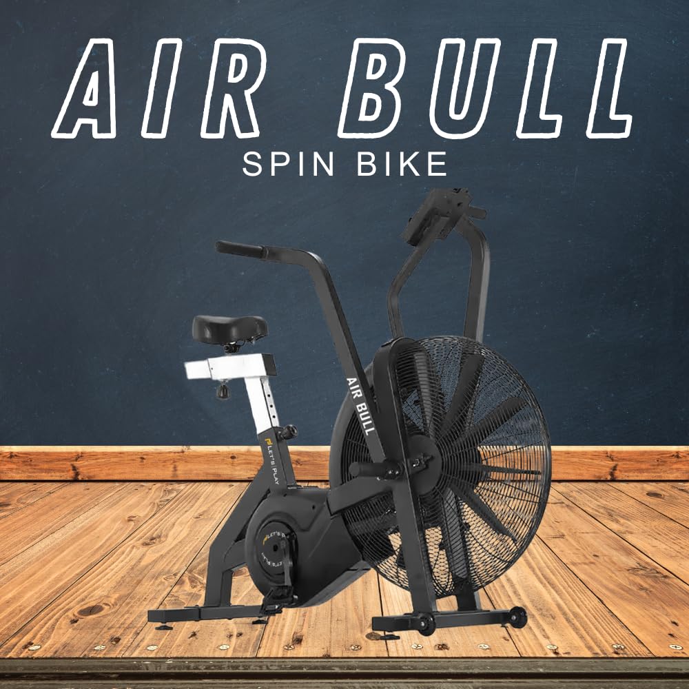 Let's Play® Air Bull Commercial Air Bike Exercise Cycle with Moving or Stationary Handle, Adjustable Cushioned Seat, Exercise Cycle Black for Home, Office, Commercial Gym, Max User Weight 150 Kg (Warrenty 1 years)