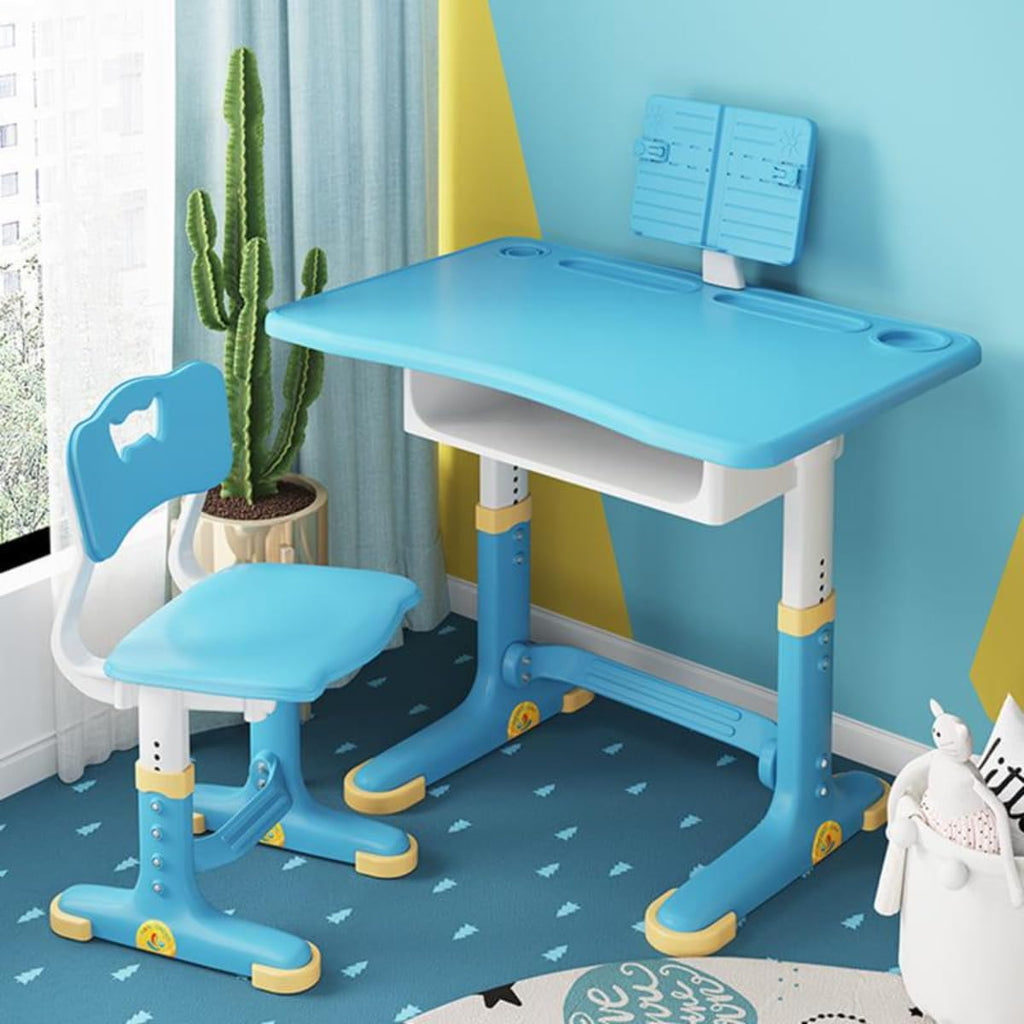 LET'S PLAY Engineered Wood Kids Study Desk And Chair Set, Multifuncational Study Table 2-12 Years Kids (Blue)