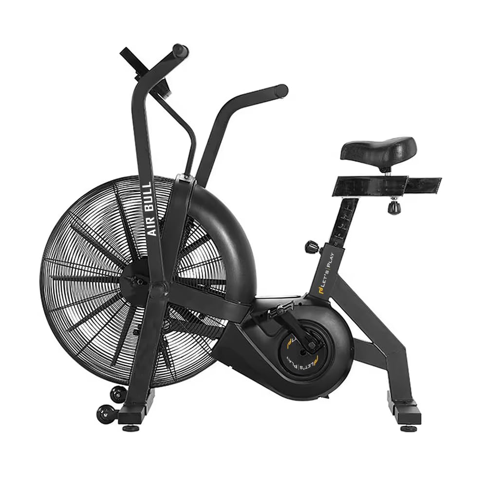 Let's Play® Air Bull Commercial Air Bike Exercise Cycle with Moving or Stationary Handle, Adjustable Cushioned Seat, Exercise Cycle Black for Home,