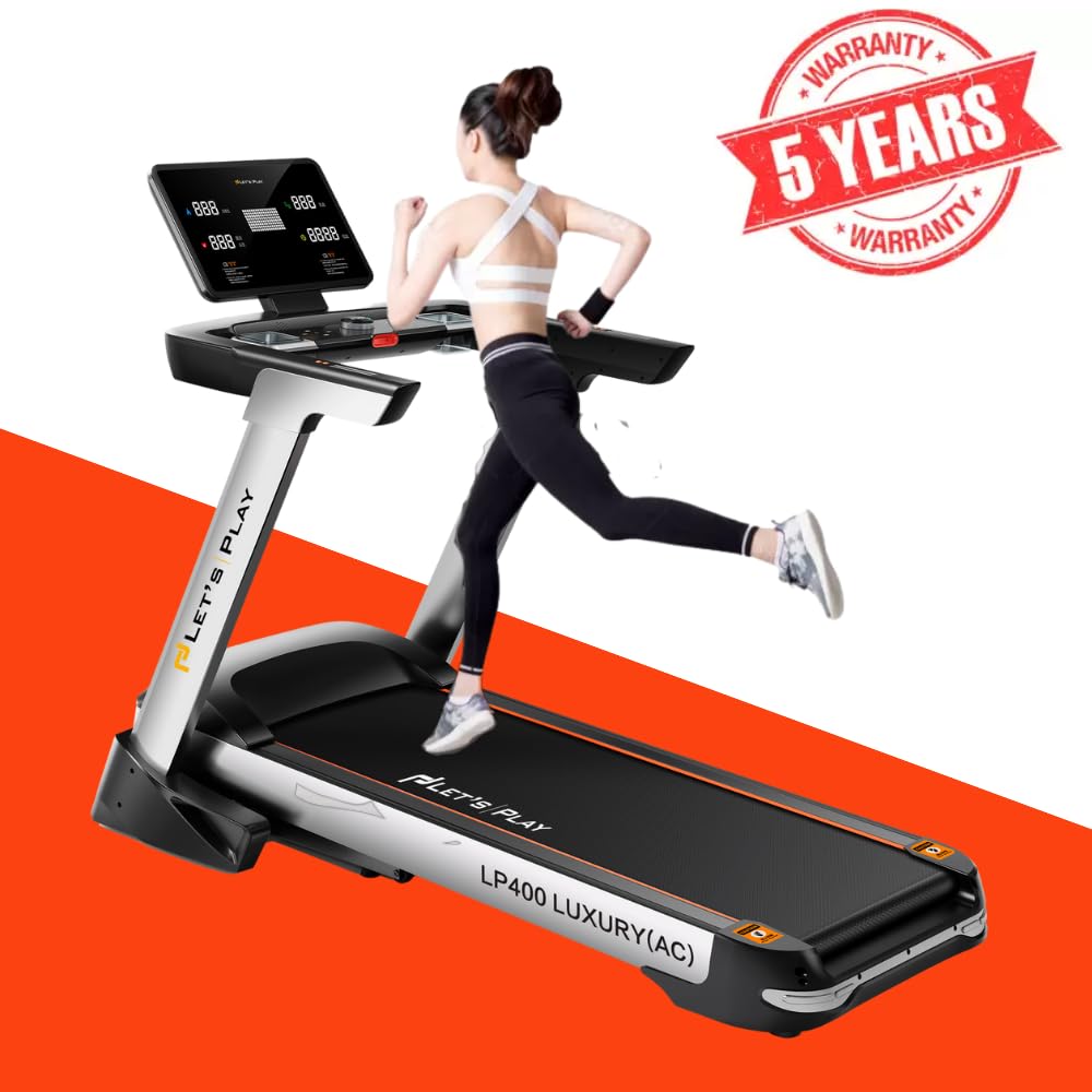Let's Play® Automatic LP-400AC Treadmill for Home Foldable 6HP Peak AC Motor [5 Years Warranty on Motor] 16 Preset Program I Max 180Kg User Weight I Max Speed 22 Km/Hr - Bluetooth Speaker