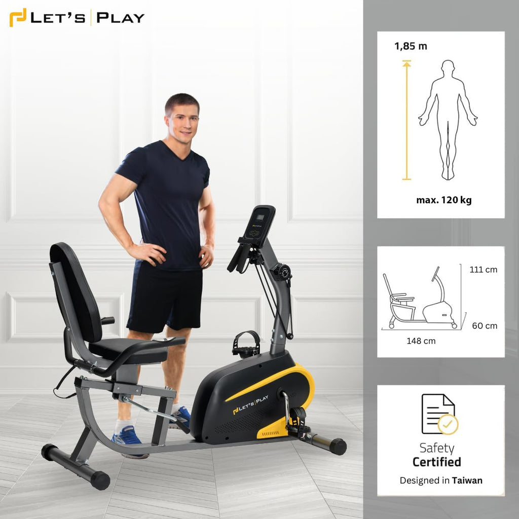 Let's Play® Recumbent Bike for Home Workout Exercise with 5kg Flywheel; 8 Level Magnetic Resistance