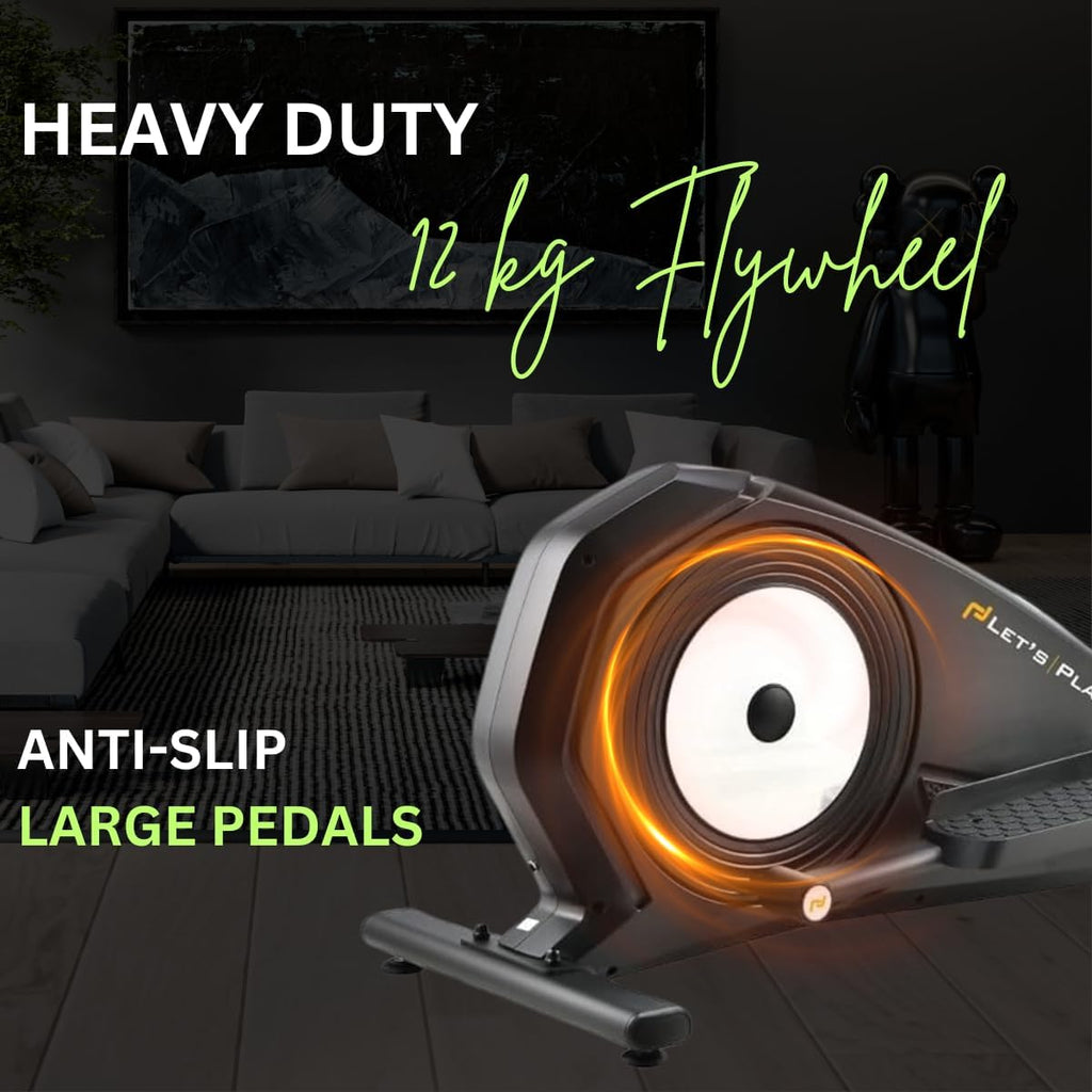 Let's Play® Elliptical Dynamo Cross Trainer Home Gym Workout Machine Magnetic Brake, Max User Weight 120kg, Flywheel 12 kg, LCD Display, Pulse Sensor, Antislip Pedal & Motorized Magnetic Resistance
