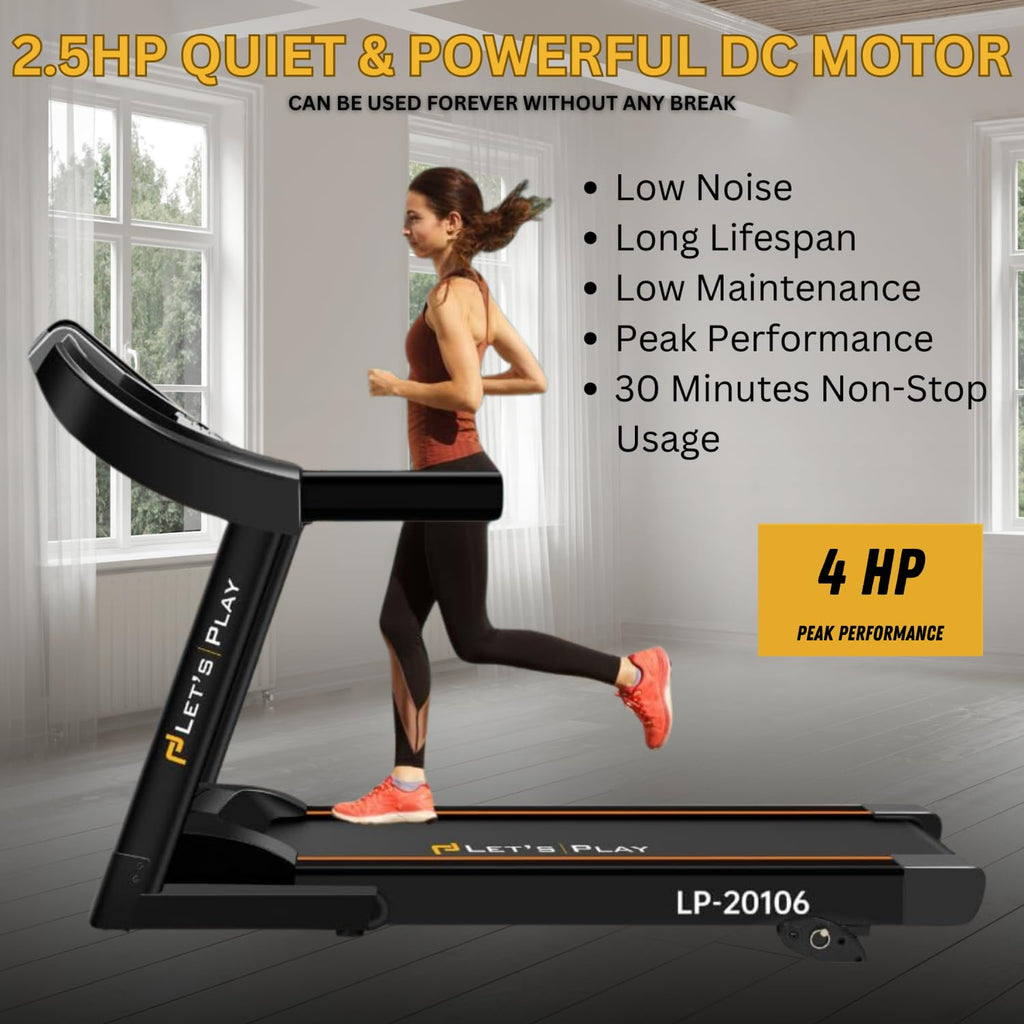 Let'S Play 4Hp Peak Motorized Treadmill For Home Gym Workout,Manual Incline Foldable Running Machine,110Kg User Weight,Max Speed 12 Km/Hr,Bluetooth Speaker,Lcd Display