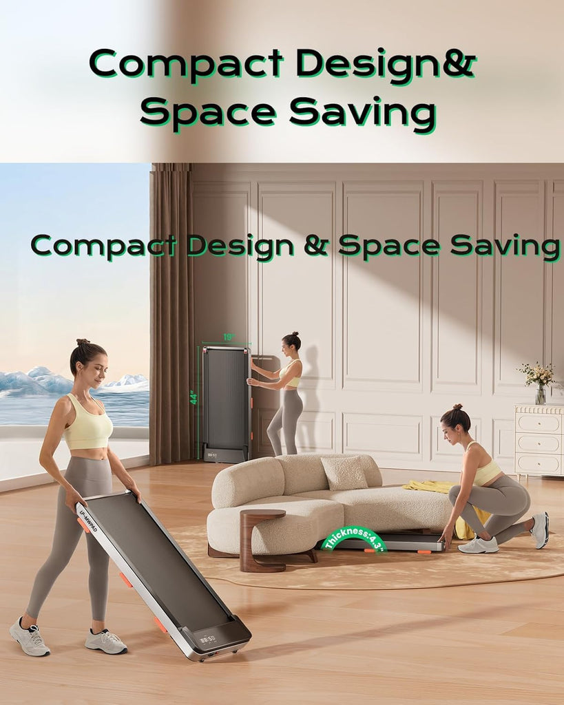 LET’S Play® Mini Walking Pad 3HP Peak | Under Desk Treadmill for Home & Office | Extra Wide Surface, 8% Manual Incline, 100kg Capacity with Remote | No Assembly Required
