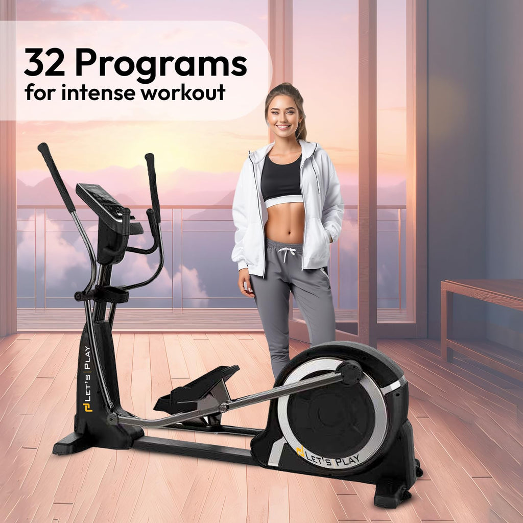 Let's Play® Coaster Commercial Upright Elliptical Cross Trainer for Home Gym Full Body Workout I 32 Level Magnetic Resistance I 36kg Flywheel I Max 150kg Weight