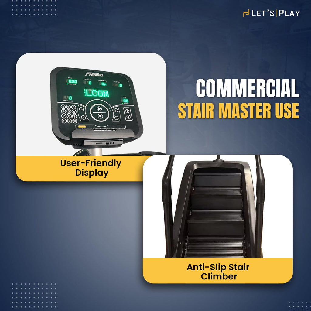 LET’S Play® Heavy Duty Stair Climber Stepper | Stair Master for Home & Commercial Gym Cardio | LCD Display, Climbing Mode, Heart Rate Monitor & 200Kg / 440Lbs Capacity for Full Body Workout