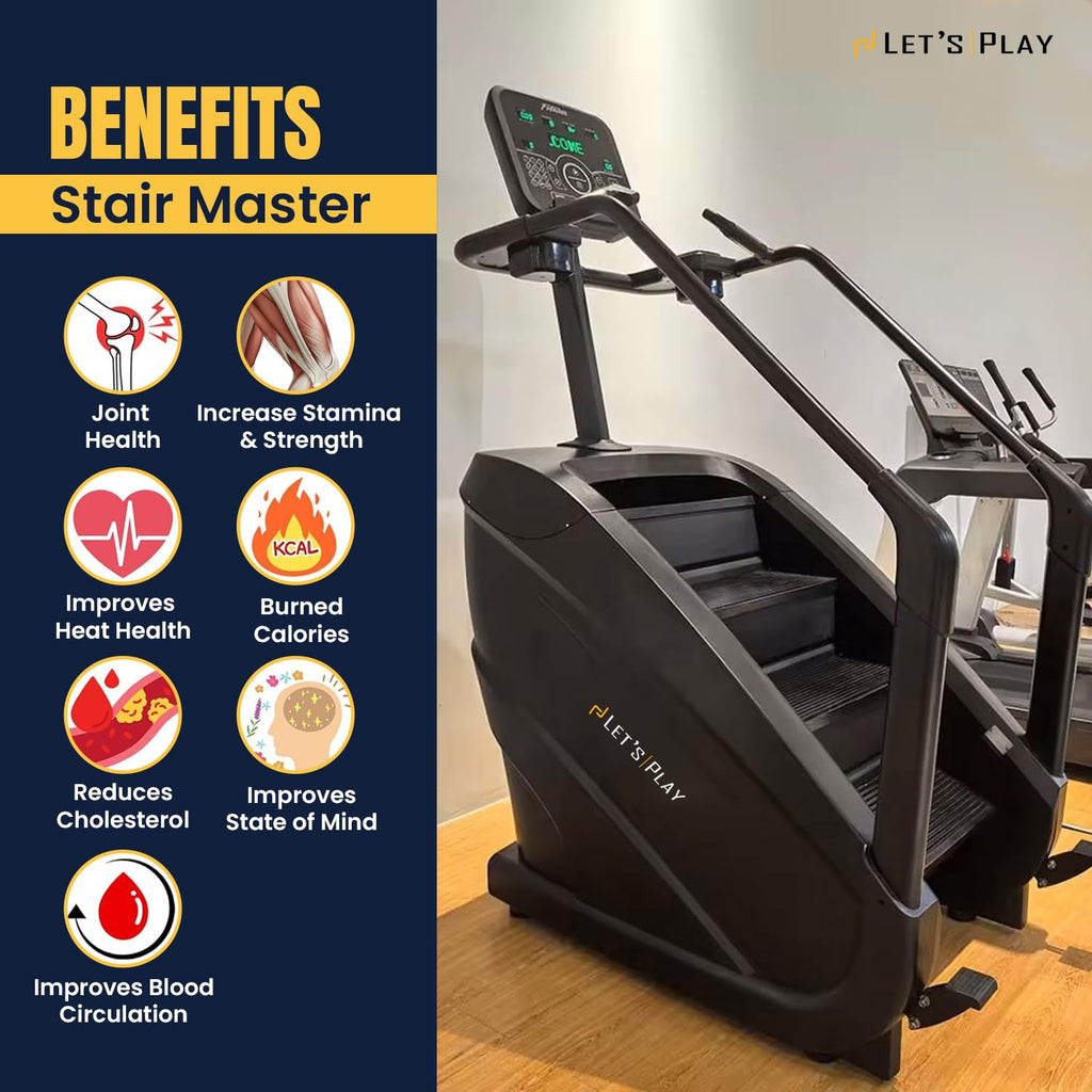 LET’S Play® Heavy Duty Stair Climber Stepper | Stair Master for Home & Commercial Gym Cardio | LCD Display, Climbing Mode, Heart Rate Monitor & 200Kg / 440Lbs Capacity for Full Body Workout