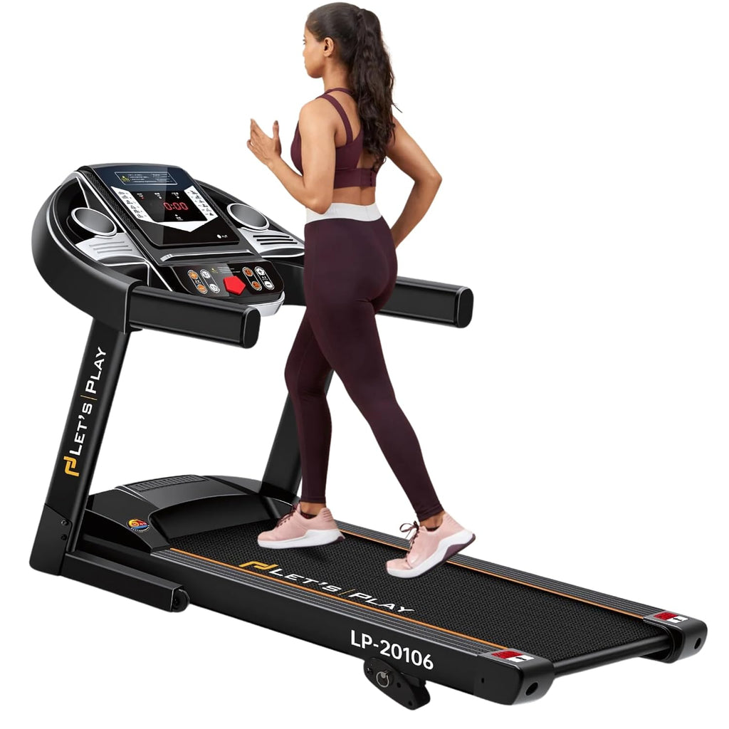 Let'S Play 4Hp Peak Motorized Treadmill For Home Gym Workout,Manual Incline Foldable Running Machine,110Kg User Weight,Max Speed 12 Km/Hr,Bluetooth Speaker,Lcd Display