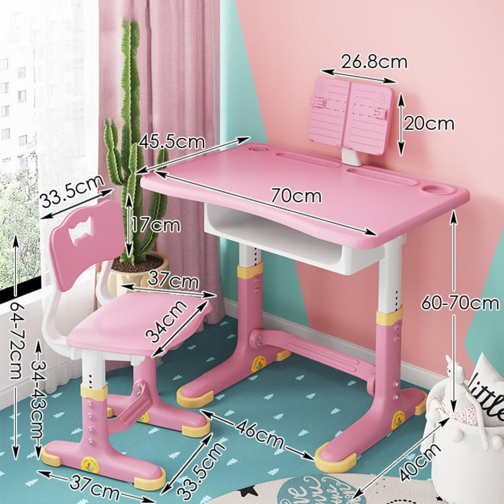 LET'S PLAY Kids Study Desk and Chair Set, Multifuncational Study Table 2-12 Years Kids (Pink)