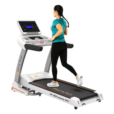 Let's Play Lp-200 Semi Commercial 6hp Peak Ac Motor Treadmill for Home Gym, 15 Level Auto Incline Foldable Running Machine, Max 160kg Max User Weight, Top Speed 18km/hr [5 Year Motor Warranty]