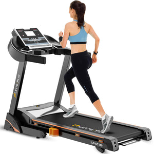 Let's Play® LP-100AC Auto Incline Automatic Treadmill for Home Use 3HP AC Motor (Peak 6 HP) Oil Less Belt Technology [5 Years Warranty on Motor] Foldable Running Machine - Bluetooth Speaker